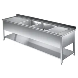 Prismafood Spültisch mit Grundboden 1,8m - 2 Becken  mittig L50xB50xT30cm STD