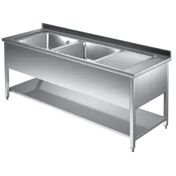 Prismafood Spültisch mit Grundboden 1,4m - 2 Becken  links L40xB40xT25cm STD