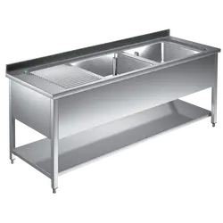 Prismafood Spültisch mit Grundboden 1,4m - 2 Becken  rechts L40xB40xT25cm STD
