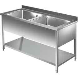 Prismafood Topf - Spültisch mit Grundboden  2,0m - 2 Becken  L86xB50xT35cm STD