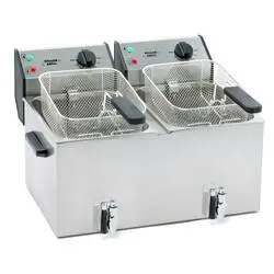 ROLLER GRILL Fritteuse mit zwei Becken, mit Ablasshahn, 2 x 8 Liter, Abmessung 590 x 450 x 370 mm (BxTxH)