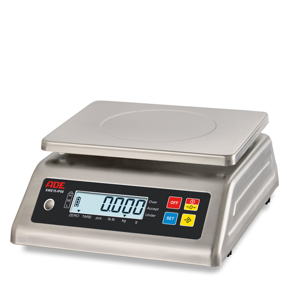 ADE Edelstahl-Kompaktwaage tauchwassergeschützt, ADE KWE15-IP68, 15 kg