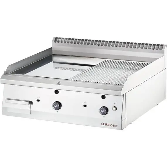 Stalgast verchromte Gas-Griddleplatte als Tischgerät, 800x700 mm, ½ glatte/½ gerillte Grillfläche, Serie 700 ND
