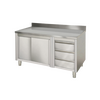 Prismafood Arbeitsschrank 1,8m - mit 3 Schubladen rechts und Aufkantung STD