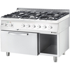Stalgast Edelstahl Gasherd Basic mit 6 Brennern (3x3,5+3x5), Elektro-Umluft-Backofen GN1/1 und Regalfach, Serie 700 ND