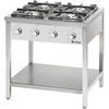 Stalgast Edelstahl Gasherd Serie 900, 4-Brenner (3,5+5+2x7), 22,5 kW, G20, 900x900x850 mm (BxTxH)