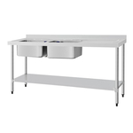 Vogue Edelstahlspüle Doppelwaschbecken Abtropffläche links und rechts 180x60cm