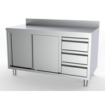 Combisteel 700 Arbeitstisch Schiebetüren Schubladen Rechts mit Aufkantung 1600