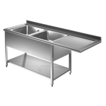 Prismafood Spülmaschinen Spültisch 1,8m - 2 Becken  links L50xB40xT25cm STD
