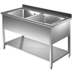 Prismafood Spültisch mit Grundboden 1,4m - 2 Becken  mittig L50xB50xT30cm STD