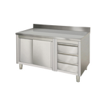 Prismafood Arbeitsschrank 1,8m - mit 3 Schubladen rechts und Aufkantung STD