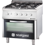 Stalgast Edelstahl Gasherd mit 4 Brennern (2x5+2x7) und Elektro-Backofen GN2/1, Serie 700 ND