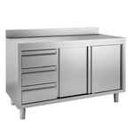 Vaiotec Topline Arbeitsschrank / 2 Schiebetüren, 3 Schubladen links & Aufkantung, 1600 x 600 mm