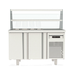 Vaiotec Topline Kebabstation / 2-fach mit Türen, Glasaufsatz mit Zwischenetage, GN 1/3, 1345 x 700 mm