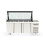 Vaiotec Topline Zubereitungstisch / 3-fach mit Türen, Glasklappdeckel, GN 1/6, EN 60x40, 2020 x 800 mm