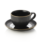 Maya Cappuccinotasse mit Untertasse Set KURO, 200 ml, schwarz, Set á 4 Stück, Porzellan