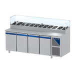 Prismafood Kühltisch 4 Türen mit Schaukasten Kapazität: 816 lt Temperatur: 0°C/+10°C