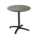 Feros X Cross - Terrassentisch Schwarz Gestell + Galaxy-Marmor HPL-Platte Ø70 cm, Schwarz + Galaxy Marmor
