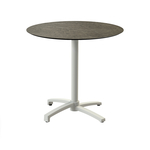Feros X Cross - Terrassentisch sandfarbenes Gestell + Midnight-Marmor HPL-Platte Ø70 cm, Sand + Midnight Marmor
