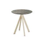 Feros Infinity - Terrassentisch sandfarbenes Gestell + Galaxy-Marmor HPL-Platte Ø70 cm, Sand + Galaxy Marmor