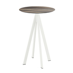 Feros Infinity - Bartisch weißes Gestell + Tropenholz HPL-Platte Ø70 cm, Weiß + Tropenholz