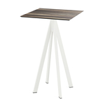 Feros Infinity - Bartisch weißes Gestell + Tropenholz HPL-Platte 70x70 cm, Weiß + Tropenholz