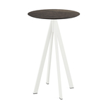 Feros Infinity - Bartisch weißes Gestell + Riverwashed Holz HPL-Platte Ø70 cm, Weiß + Riverwashed Holz