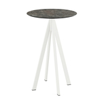 Feros Infinity - Bartisch weißes Gestell + Galaxy-Marmor HPL-Platte Ø70 cm, Weiß + Galaxy Marmor