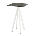 Feros Infinity - Bartisch weißes Gestell + Galaxy-Marmor HPL-Platte 70x70 cm, Weiß + Galaxy Marmor