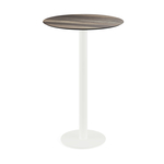 Feros Urban - Bartisch weißes Gestell + Tropenholz HPL-Platte Ø70 cm, Weiß + Tropenholz