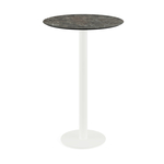 Feros Urban - Bartisch weißes Gestell + Galaxy-Marmor HPL-Platte Ø70 cm, Weiß + Galaxy Marmor