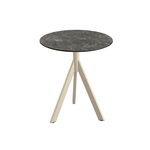 Feros Infinity Tripod - Terrassentisch sandfarbenes Gestell + Galaxy-Marmor HPL-Platte Ø70 cm, Sand + Galaxy Marmor