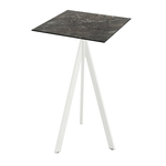 Feros Infinity Tripod - Bartisch weißes Gestell + Galaxy-Marmor HPL-Platte 70x70 cm, Weiß + Galaxy Marmor