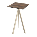 Feros Infinity Tripod - Bartisch sandfarbenes Gestell + Tropenholz HPL-Platte 70x70 cm, Sand + Tropenholz