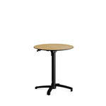 Feros X Cross - Höhenverstellbares schwarz Tischgestell + Teak wood HPL-Tischplatte Ø70 cm, Schwarz + Teak wood