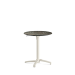 Feros X Cross - Höhenverstellbares sand Tischgestell + Galaxy Marble HPL-Tischplatte Ø70 cm, Sand + Galaxy Marble