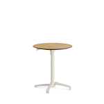 Feros X Cross - Höhenverstellbares sand Tischgestell + Teak wood HPL-Tischplatte Ø70 cm, Sand + Teak wood