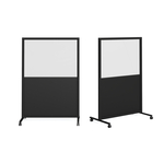 Feros Auf Rollen Einzelsichtschutzwand - Halbglas + Halb-HPL, Schwarz/Glas