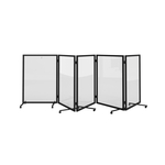Feros Auf Rollen 5 klappbare Sichtschutzwände - Vollglas, Schwarz/Glas