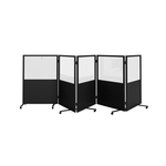 Feros Auf Rollen 5 klappbare Sichtschutzwände - Halbglas + Halb-HPL, Schwarz/Glas