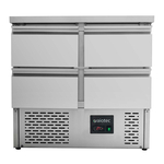 Vaiotec Gastro-Kühltisch Mini, 2-fach – mit 4 Schubladen, 900 × 700 mm