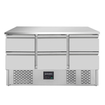 Vaiotec Gastro-Kühltisch Mini, 3-fach – mit 6 Schubladen, 1365 × 700 mm
