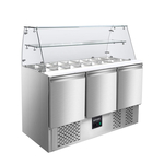 Vaiotec Gastro-Saladette, 3-fach mit eckigem Glasaufsatz, 1365 × 700 mm