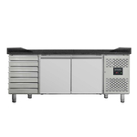 Vaiotec Gastro-Pizzakühltisch, 2-türig & 7 Schubladen schwarz, 2020 × 800 mm