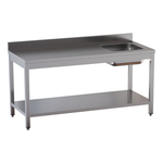 Vaiotec Topline Gastro-Cheftisch, Becken rechts mit Aufkantung, 2000 × 600 mm