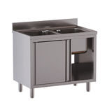Vaiotec Topline Gastro-Spülschrank, 2 Becken mit Schiebetüren, 1200 × 600 mm