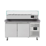 Vaiotec Gastro-Pizzakühltisch, 2-türig grau inkl. Gastro-Kühlaufsatz GN 1/4, 1510 × 800 mm