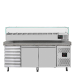 Vaiotec Gastro-Pizzakühltisch, 2-türig & 7 Schubladen grau inkl. Gastro-Kühlaufsatz GN 1/4, 2020 × 800 mm