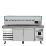 Vaiotec Gastro-Pizzakühltisch, 2-türig & 7 Schubladen grau inkl. Gastro-Kühlaufsatz GN 1/3, 2020 × 800 mm