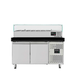 Vaiotec Gastro-Pizzakühltisch, 2-türig schwarz inkl. Gastro-Kühlaufsatz GN 1/4, 1510 × 800 mm